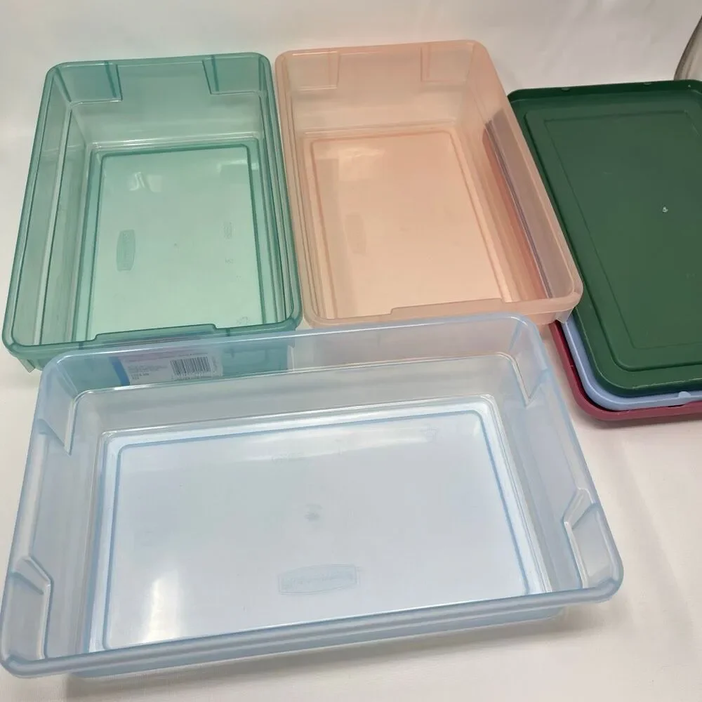 Rubbermaid Lot of 3 Vintage Green Pink Blue Shoe Box Storage Container 0286